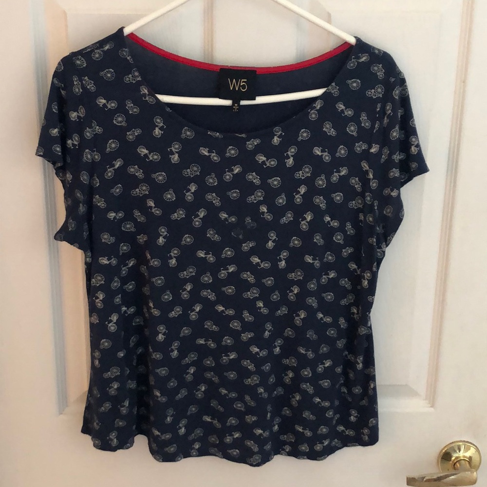 W5 Bicycle Print Top Blouse Sz Medium